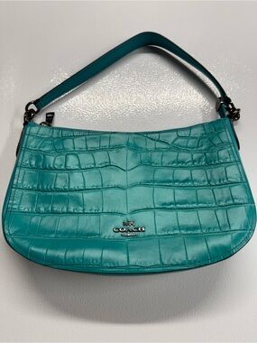 Coach Teal Croc-Embossed Shoulder Bag